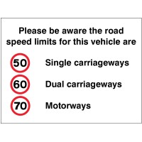 Please be Aware the Road Speed Limits for this Vehicle Are 50 - 60 - 70mph