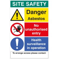 Danger - Asbestos Site Safety Board with Contact Details